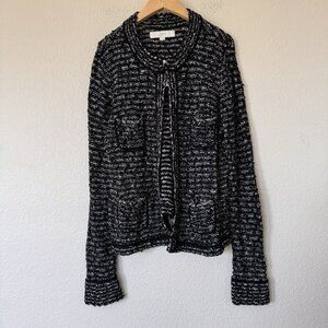 LOFT Sweater Womens Medium Black White Knit Cardigan Casual Ladies